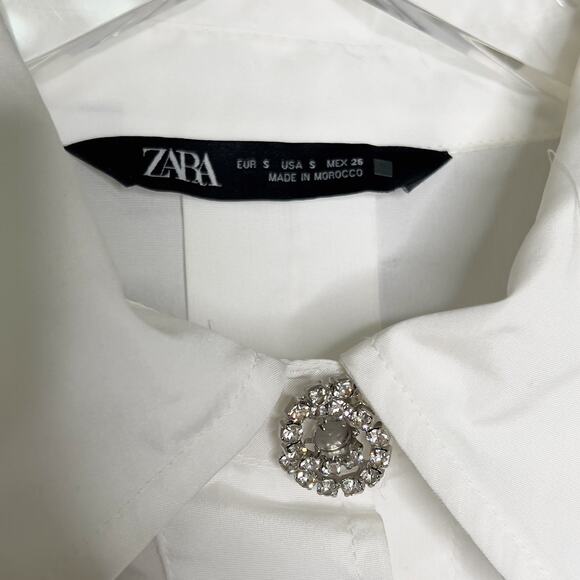 Zara S Womens Jewel Button Oversized Button Front Shirt Long Sleeve *flaw - Picture 4 of 11